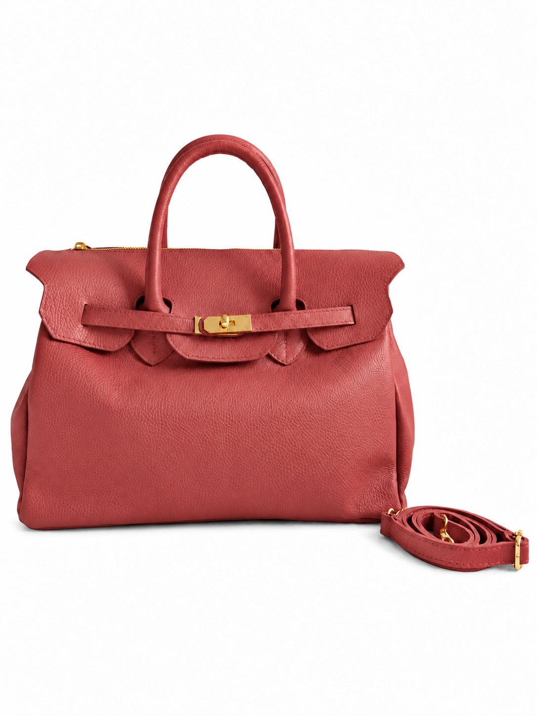 Borsa con chiusura dorata rossa su sfondo bianco