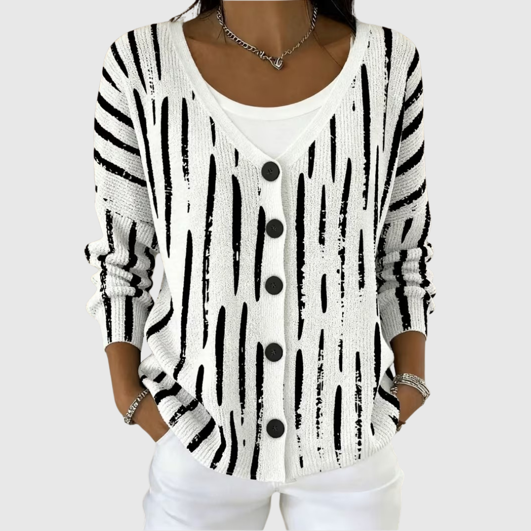 Cardigan Bianco a Righe con Bottoni