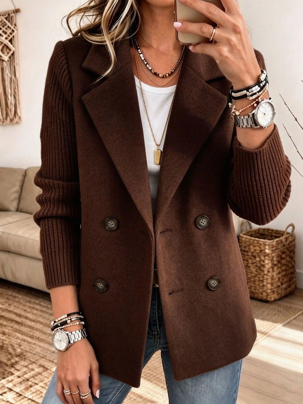 Blazer doppiopetto con maniche in maglia