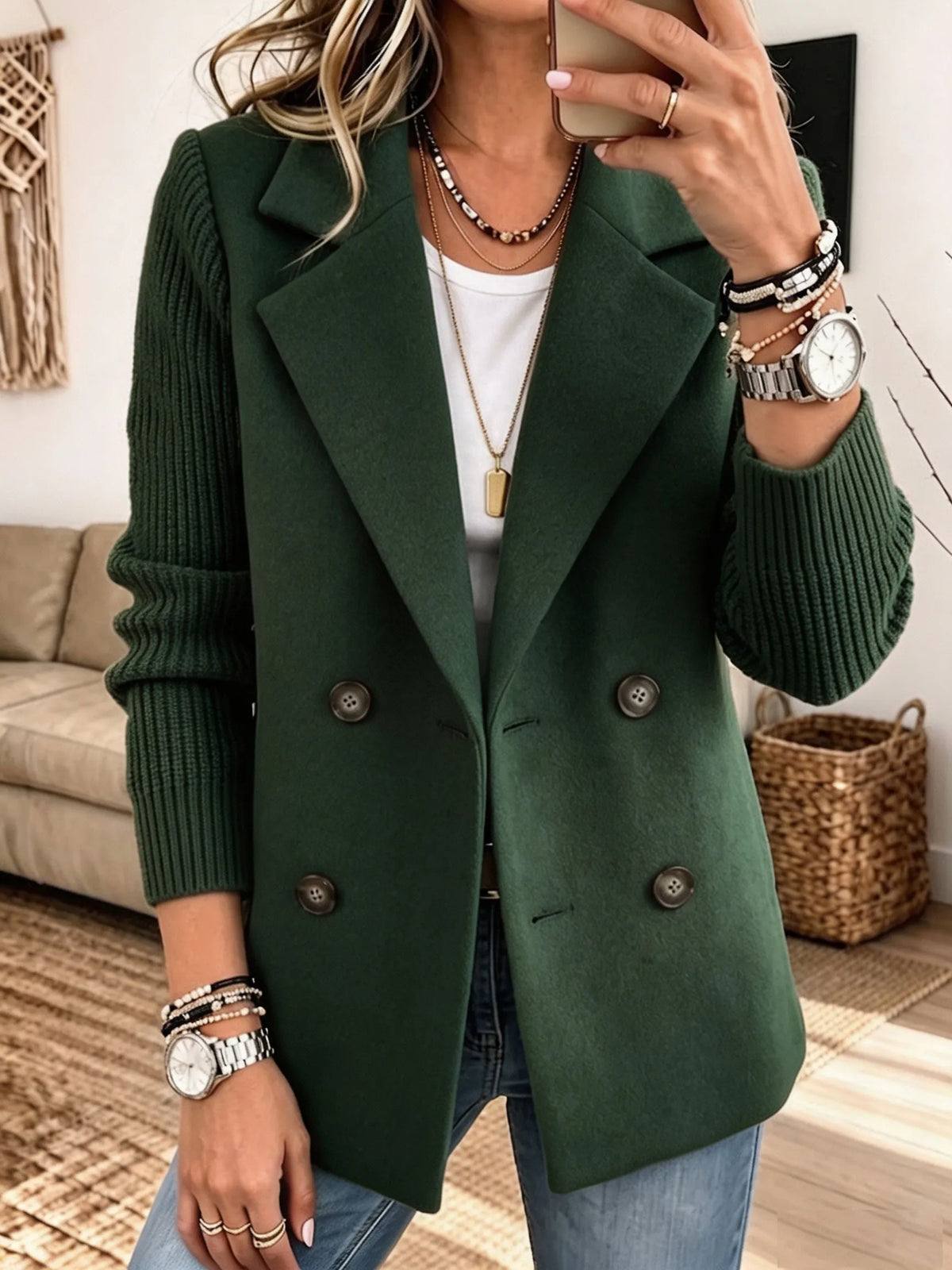 Blazer doppiopetto con maniche in maglia