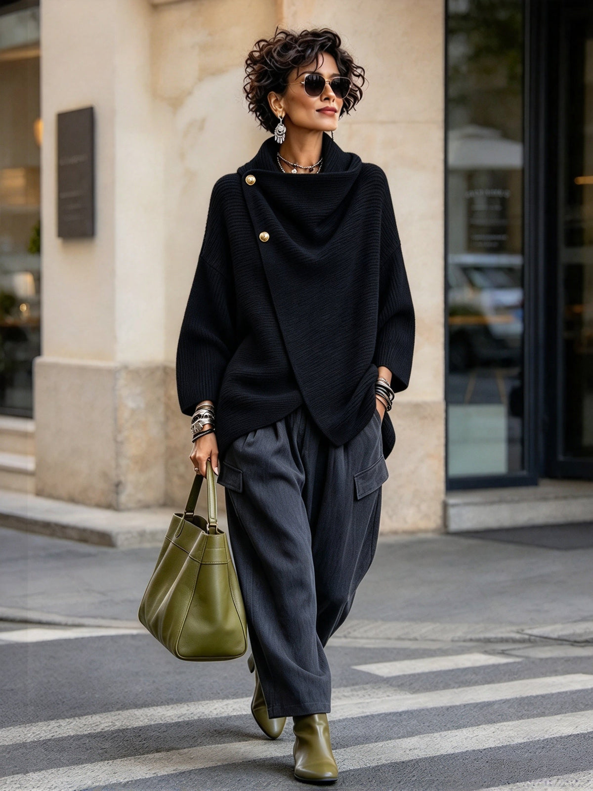 Maglione Alba nero con pantaloni ampi