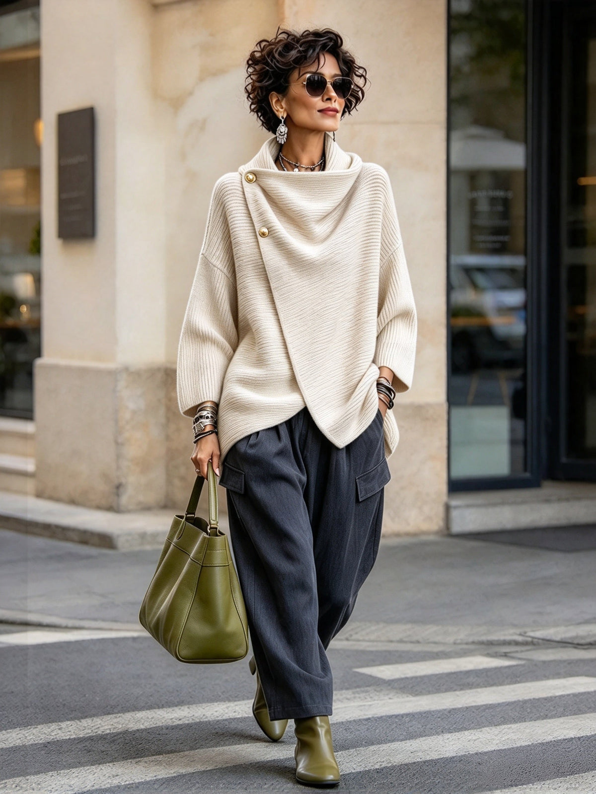 Maglione Alba crema con pantaloni ampi