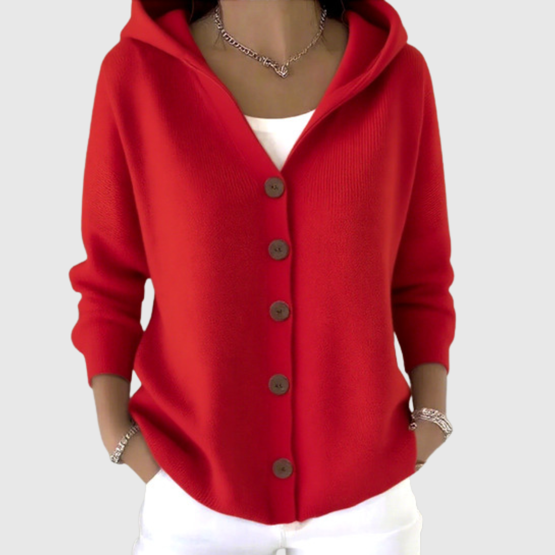 Cardigan con cappuccio rosso