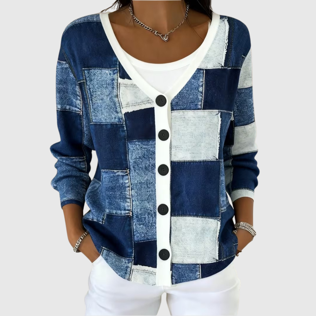 Cardigan a quadri con bottoni blu