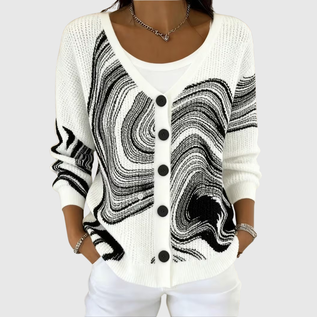 Cardigan Nero con Bottoni Ondulato