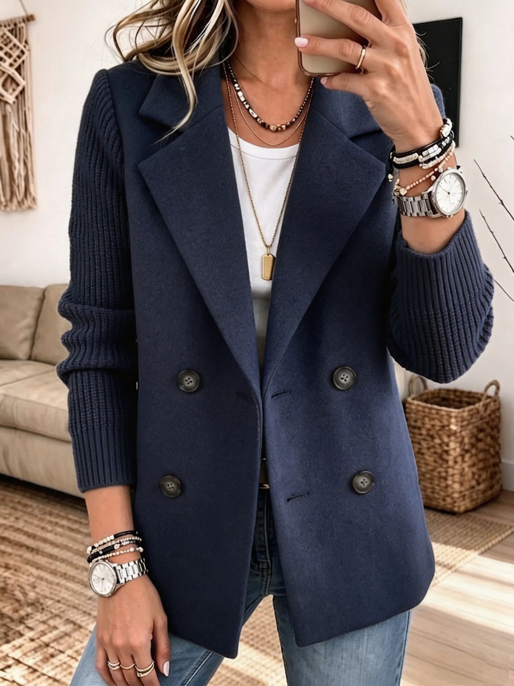 Blazer doppiopetto con maniche in maglia