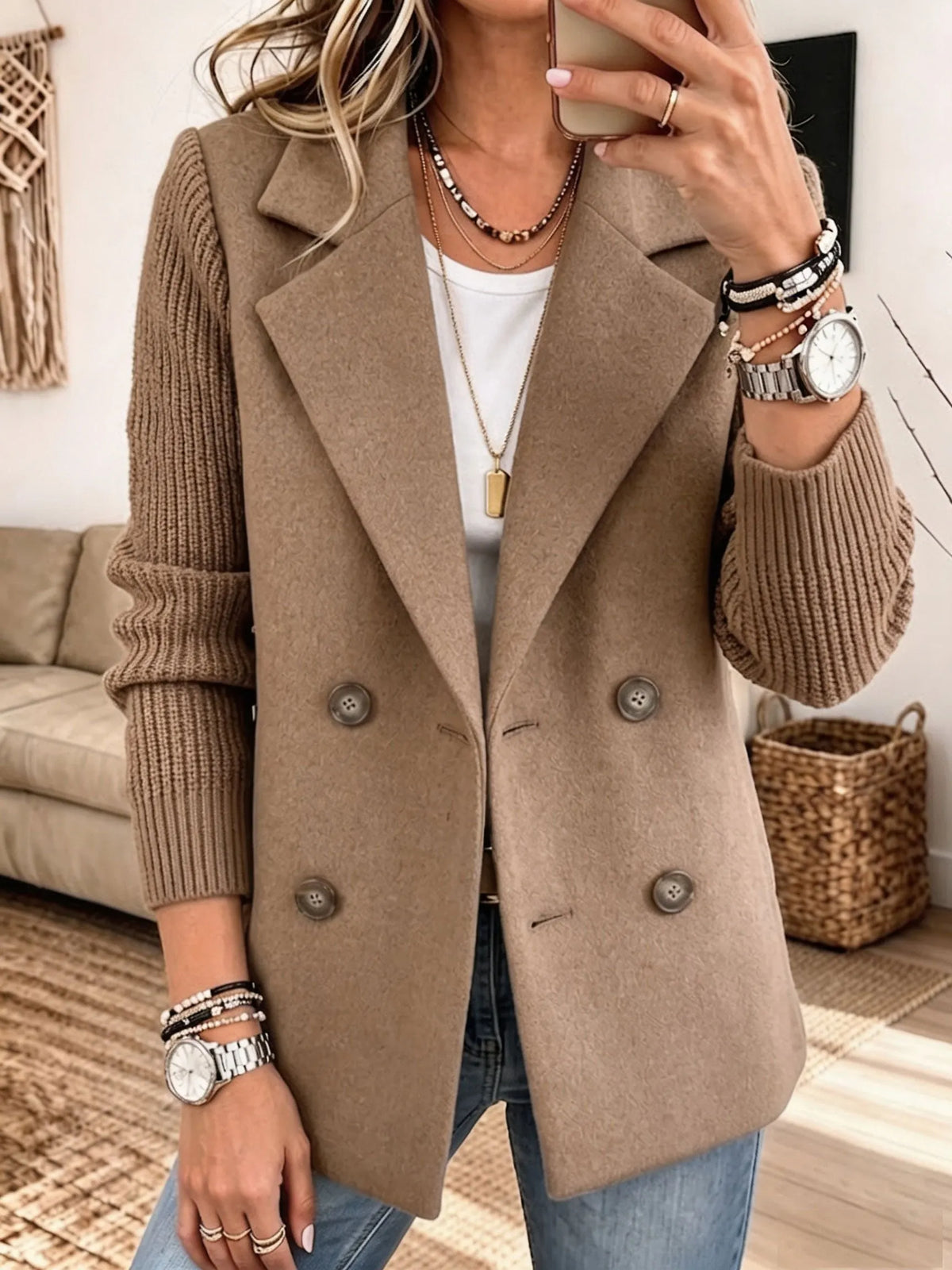 Blazer doppiopetto con maniche in maglia