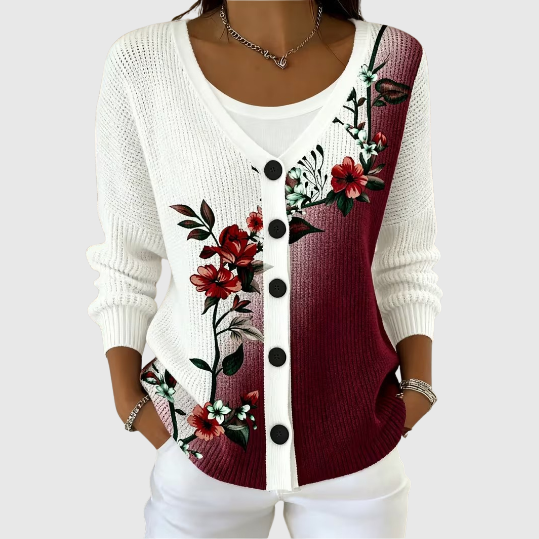 Cardigan rosso con bottoni