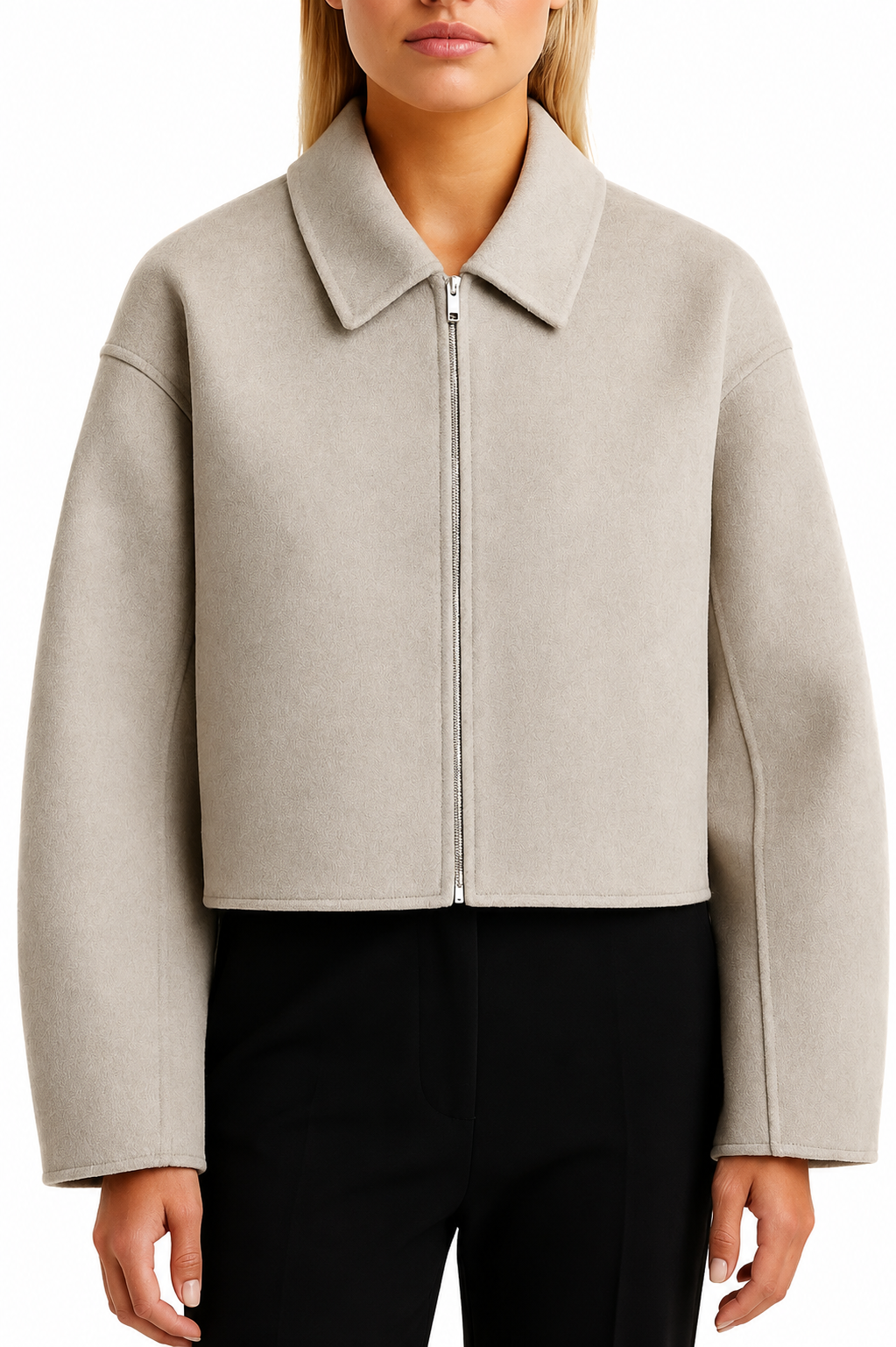 Chaqueta Bomber corta con cremallera y cuello clásico