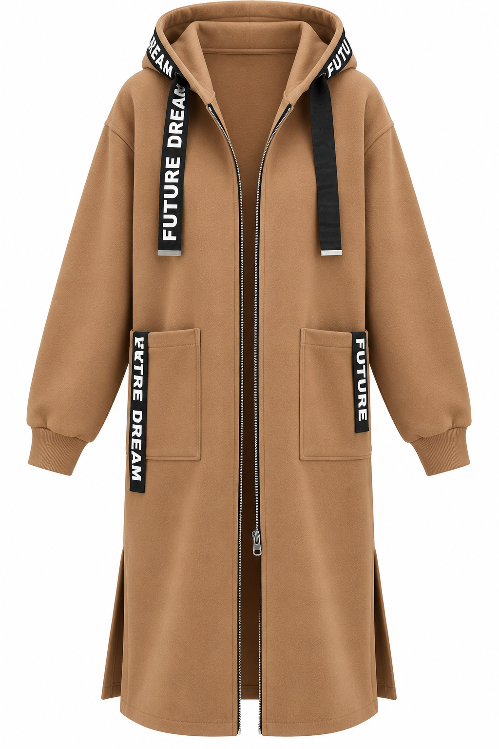 Cappotto felpa oversize lungo con cappuccio da donna