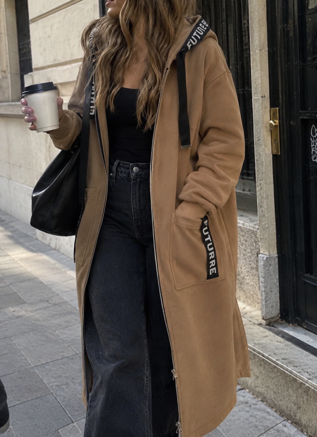 Cappotto felpa oversize lungo con cappuccio da donna