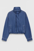 Oversized Denim Jas met Opstaande Kraag en Rits