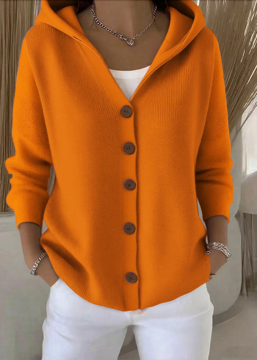Cardigan con cappuccio arancione