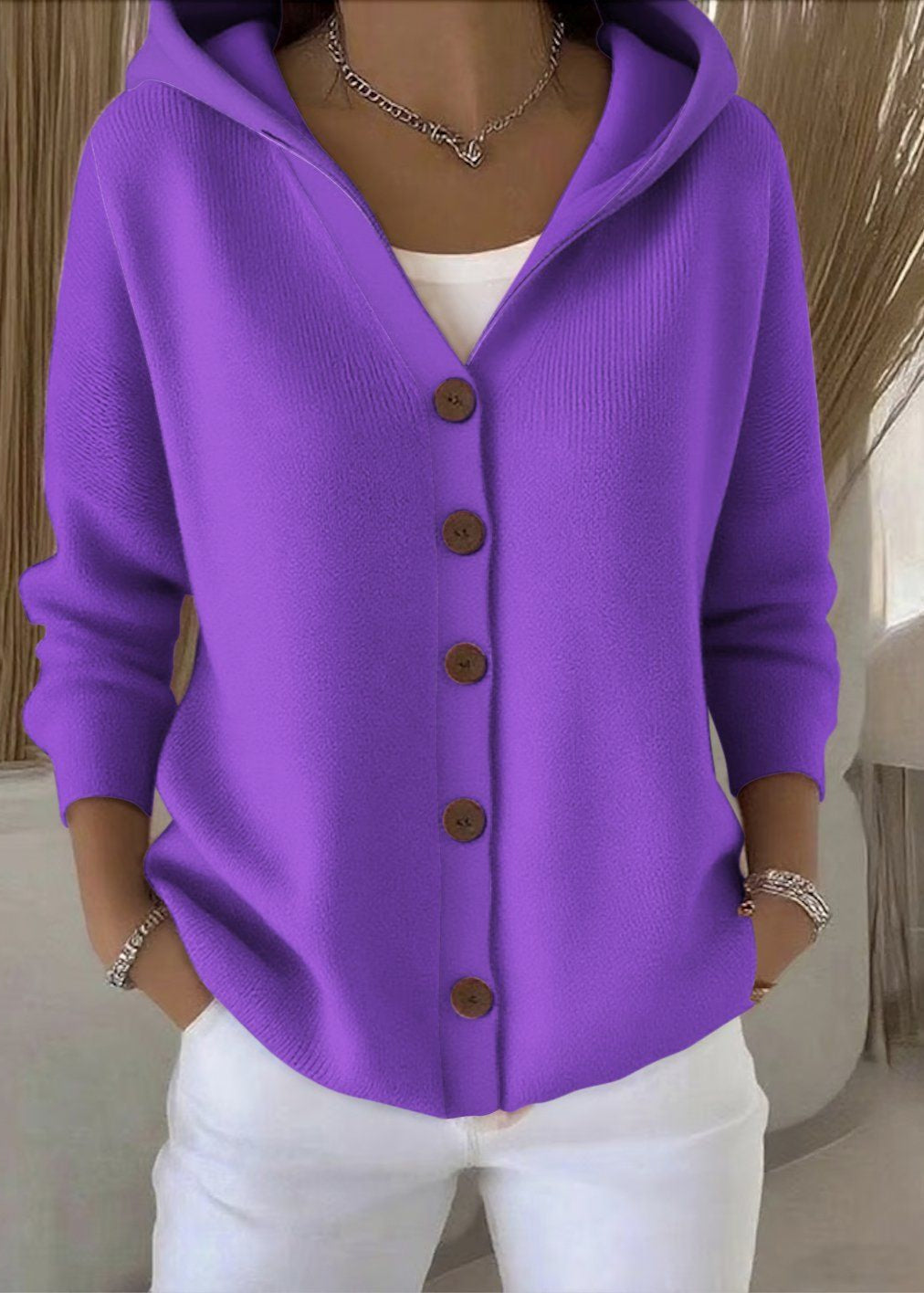 Cardigan con cappuccio viola