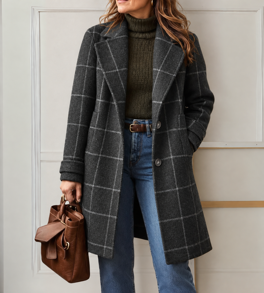 Sofia | Cappotto Elegante a Quadri dal Taglio Morbido