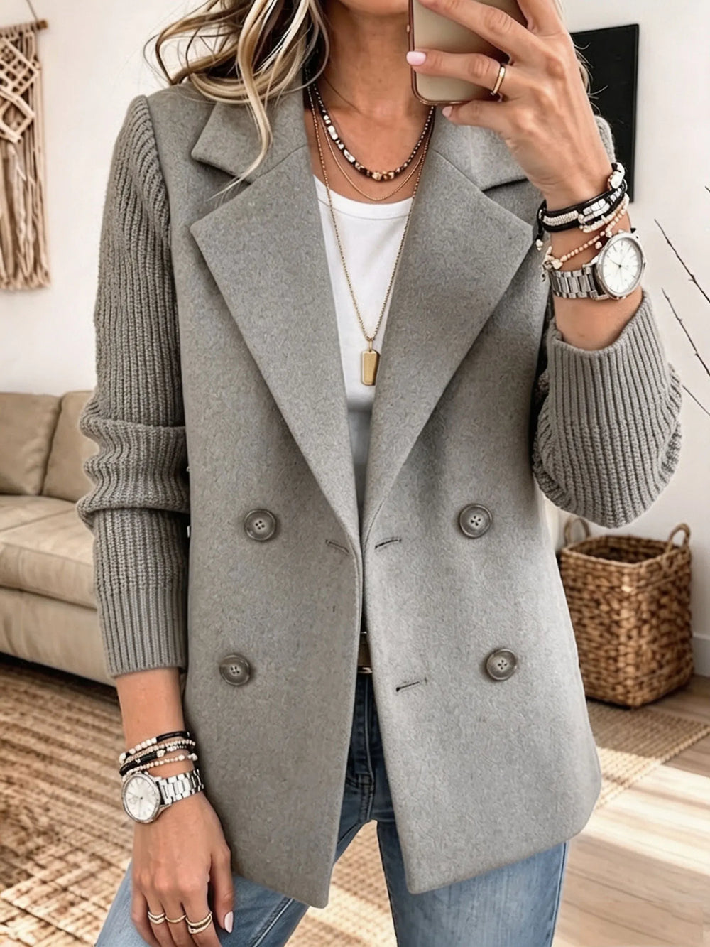 Blazer doppiopetto con maniche in maglia