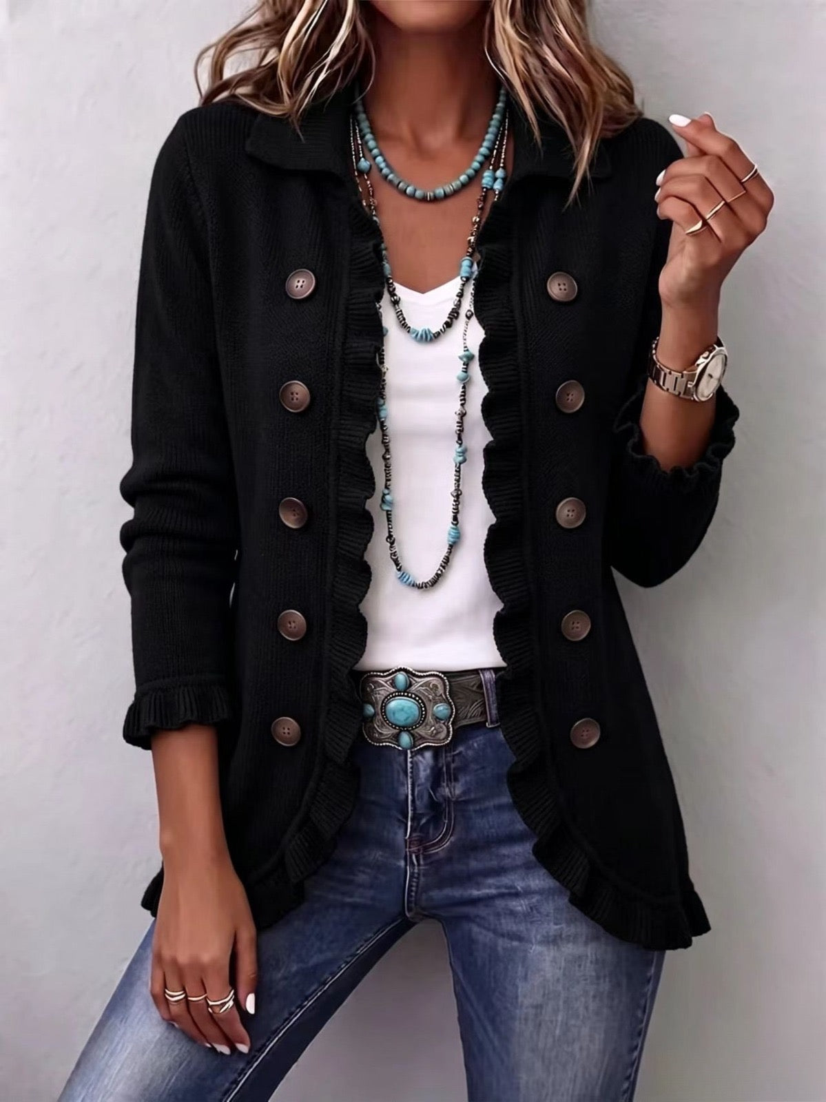Cardigan Nero con Volant