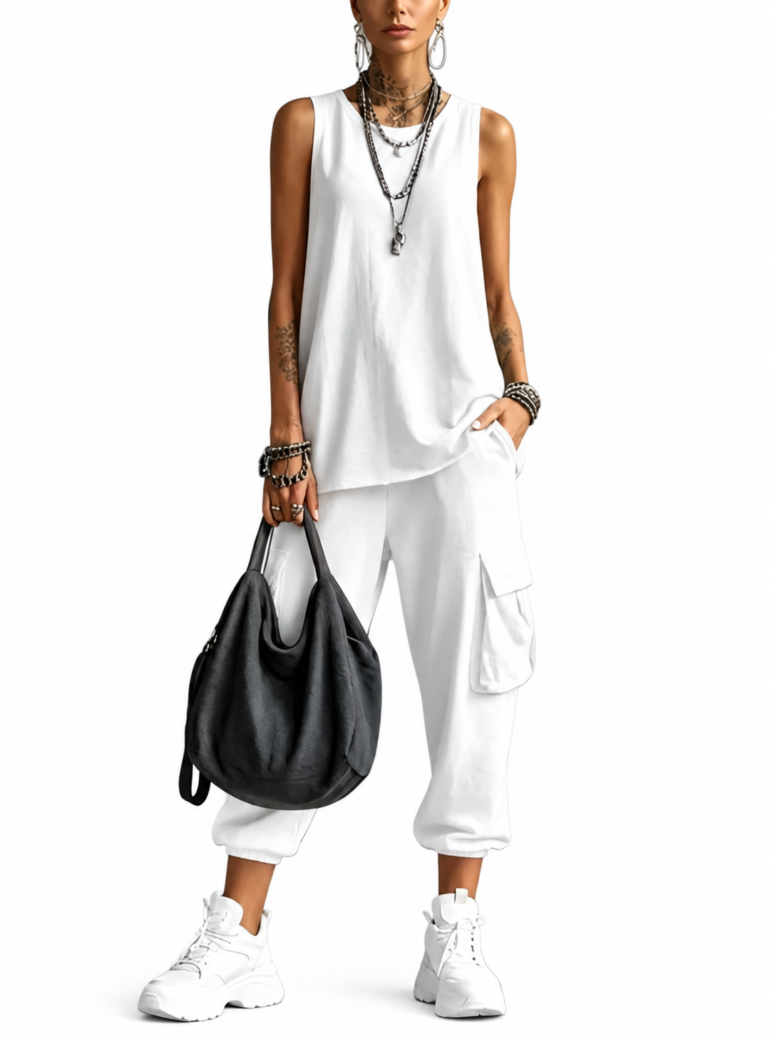 Nove | Tuta intera casual con tasche, vista 4, sfondo bianco