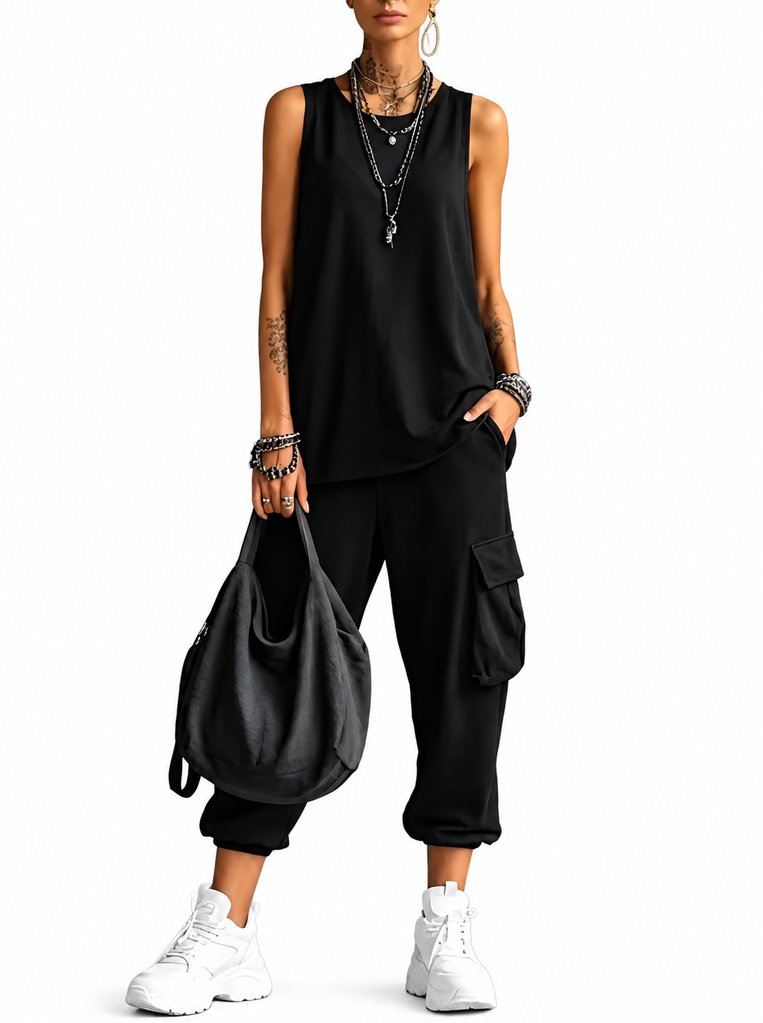 Nove | Tuta intera casual con tasche, vista 8, sfondo bianco