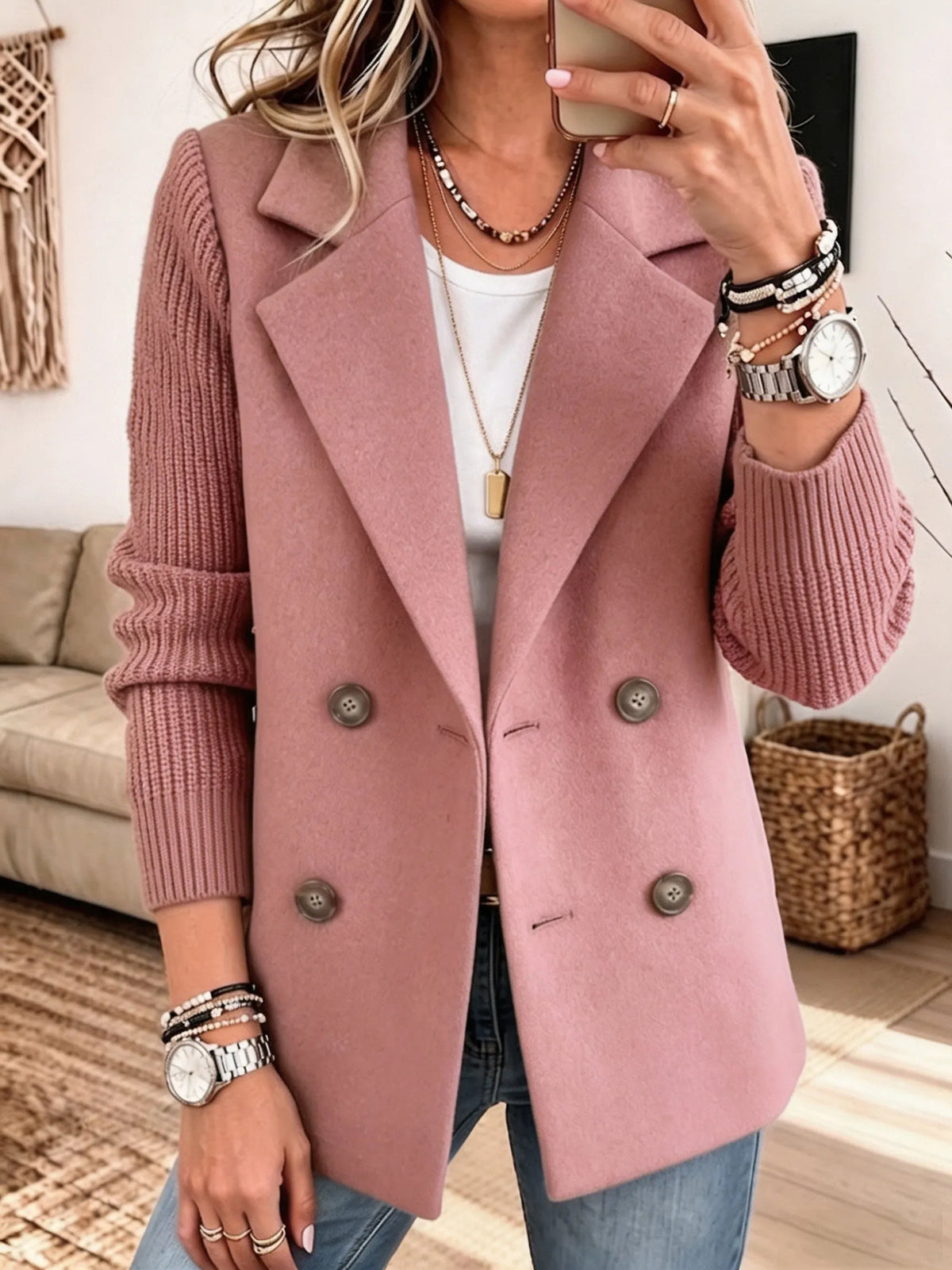 Blazer doppiopetto con maniche in maglia