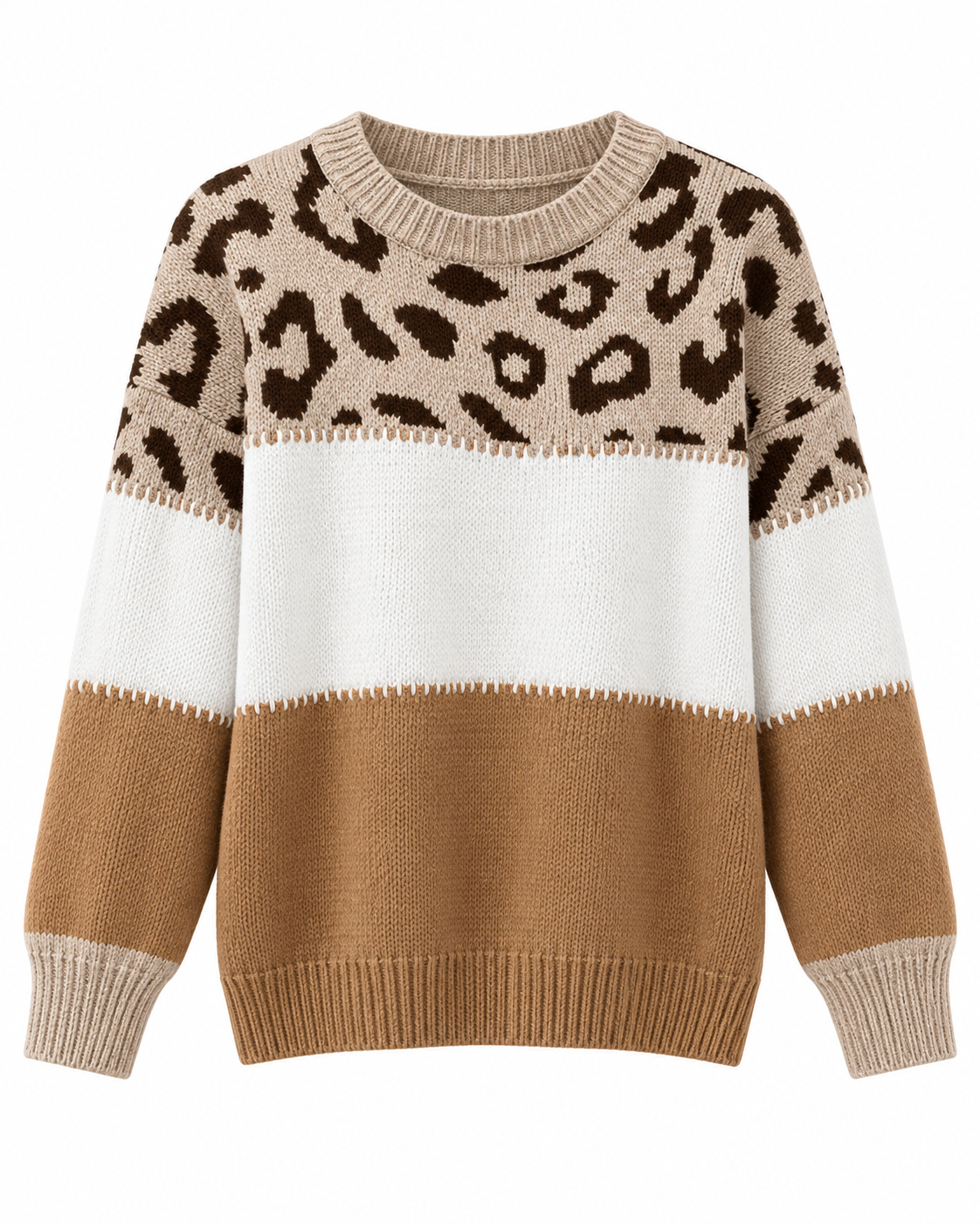 Maglione leopardato marrone — solo il capo su sfondo bianco