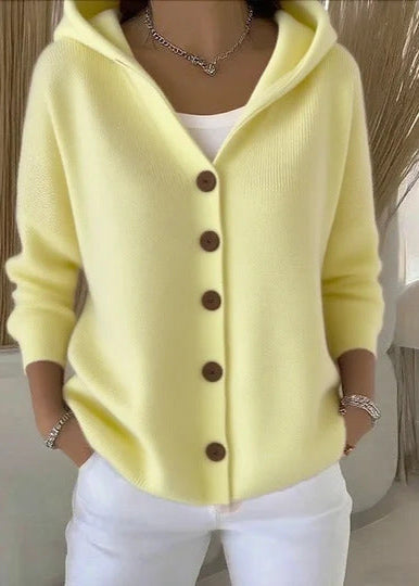 Cardigan con cappuccio giallo chiaro