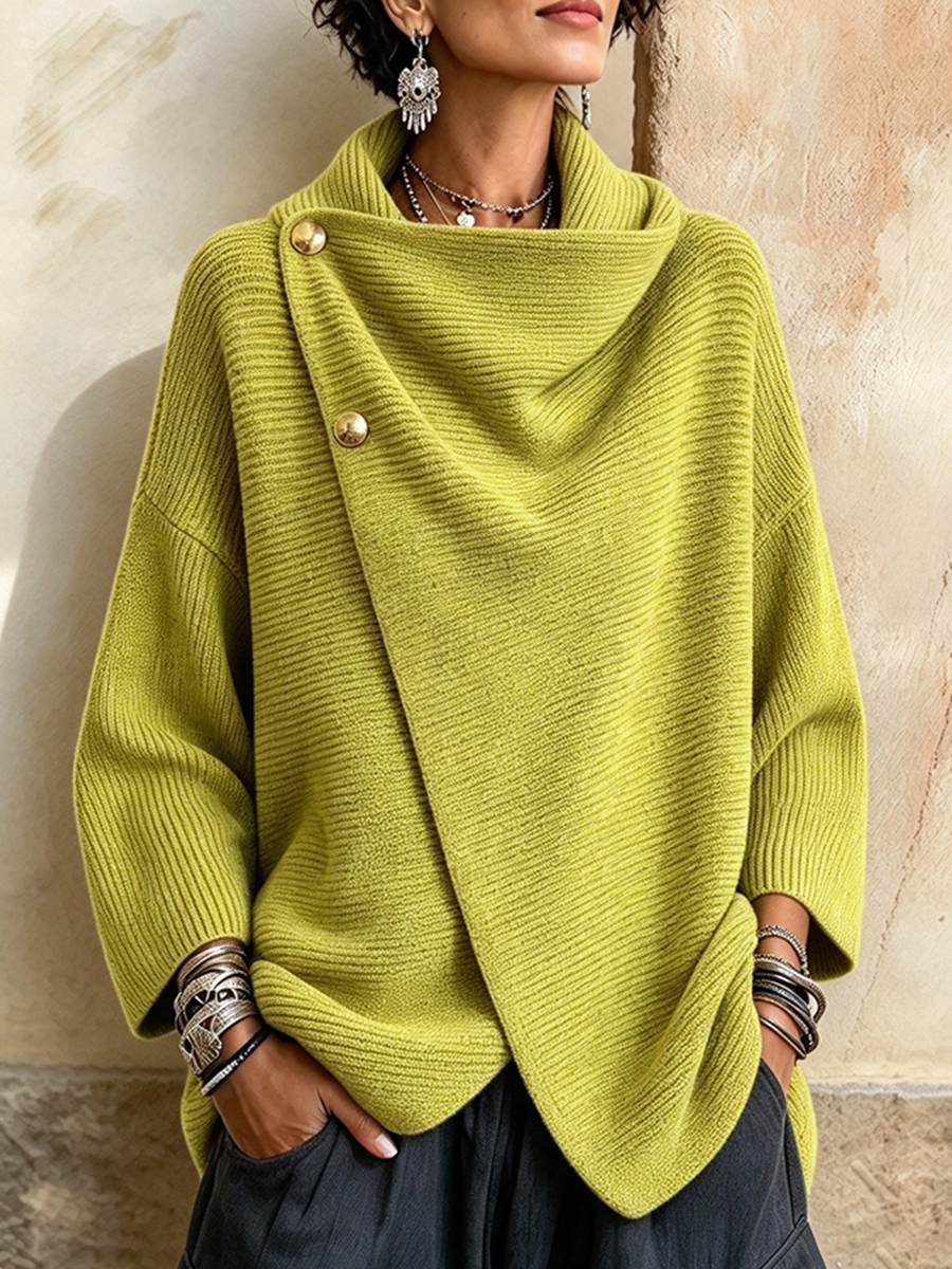Maglione Alba verde lime in maglia con collo asimmetrico