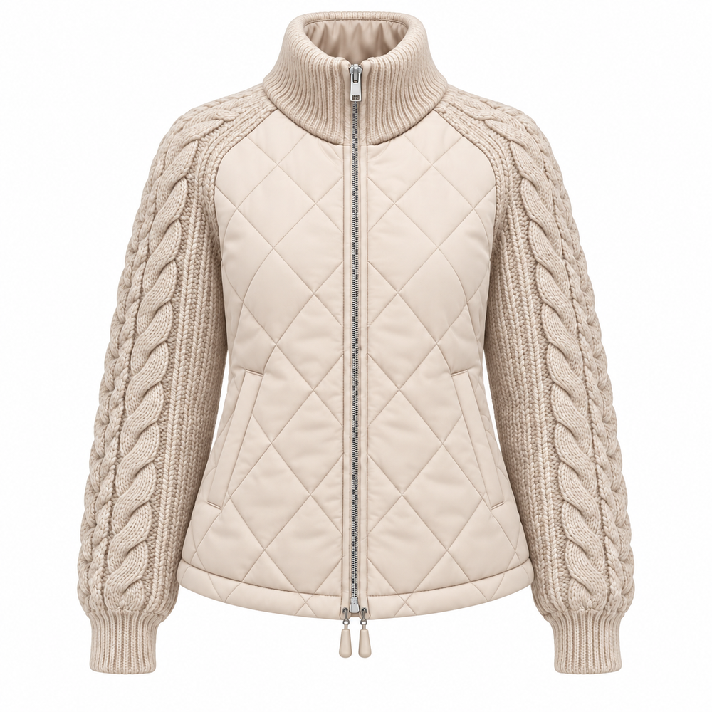 Giacca Valeria beige chiusa, senza modella su sfondo bianco
