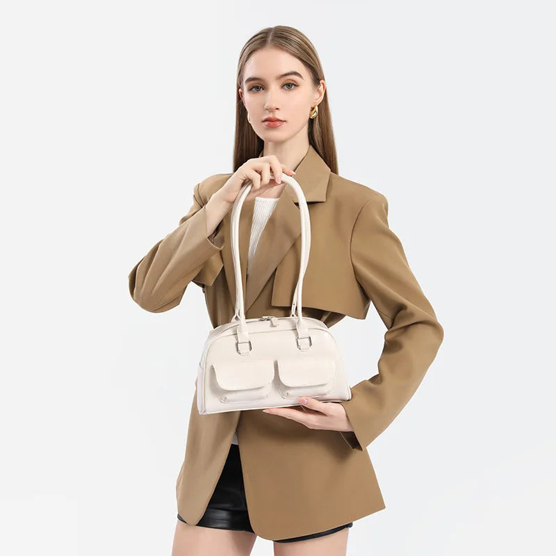 Borsa a doppio manico con tasche anteriori